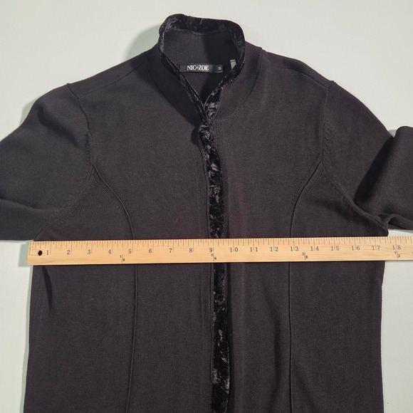 NIC+ZOE Black Velvet Trim High Neck Knit Cardigan Sweater Women's M - Picture 7 of 10